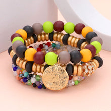 Load image into Gallery viewer, 3PCS - Textured Metal Disc Charm Wood Faceted Beaded Stretch Bracelets
