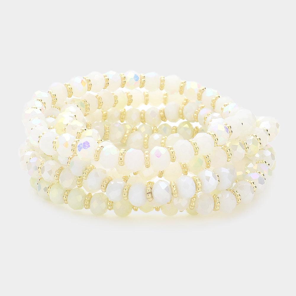 White 5PCS - Faceted Beaded Stretch Multi Layered Bracelets