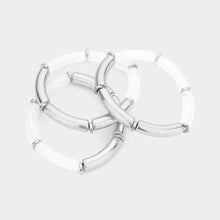 Load image into Gallery viewer, Silver 3PCS  Acetate Bar Accented Stretch Multi Layered Bracelet
