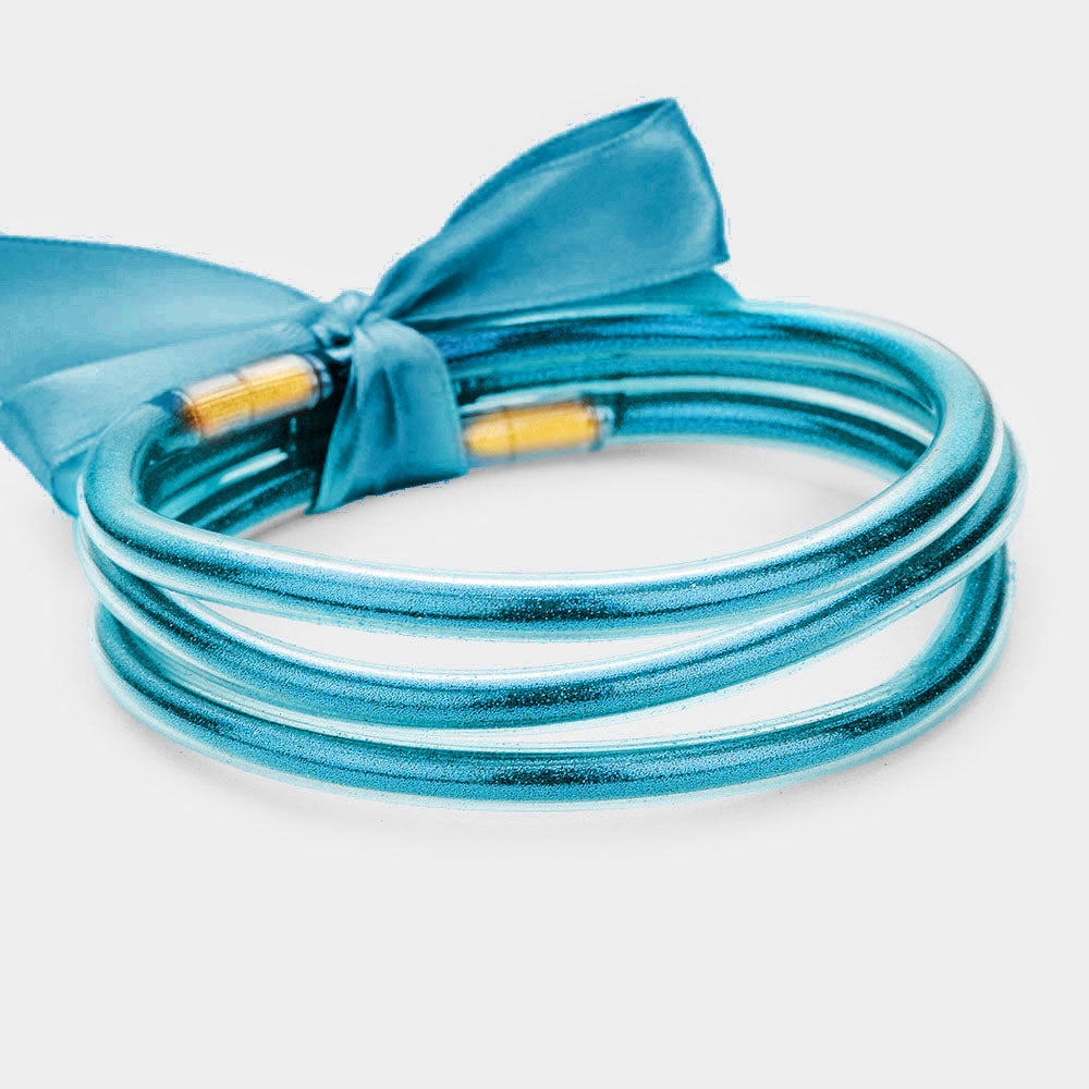 Blue 3PCS  Glitter Jelly Tube Bangle Bracelets