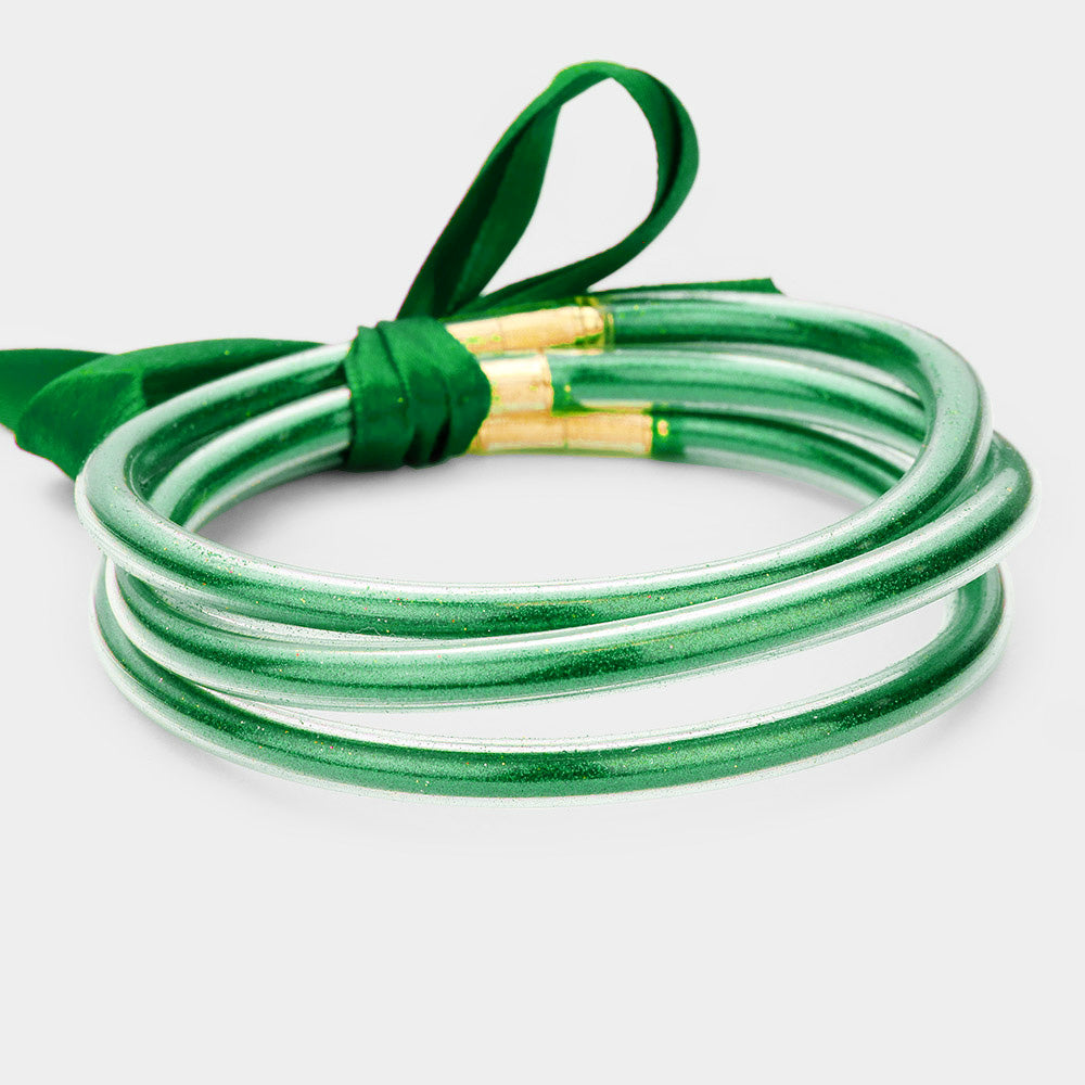 Green 3PCS  Glitter Jelly Tube Bangle Bracelets