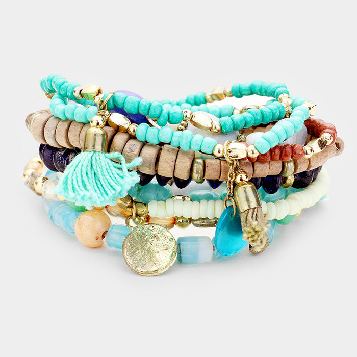 Turquoise 10PCS Multi Layered Assorted Beaded Bracelets