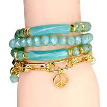 Load image into Gallery viewer, Turquoise 4PCS - Peace Pearl Charm Metal Link Glass Beads Stretch Multi Layered Bracelets
