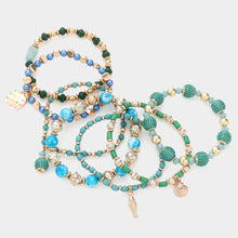 Load image into Gallery viewer, Turquoise 7PCS - Faceted Beads Natural Stone Thread Wrapped Ball Beaded Shell Fish Charm Stretch Multi Layered Bracelets
