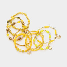 Load image into Gallery viewer, Yellow 9PCS - Moon Star Flower Metal Charm Multi Beads Beaded Multi Layered Bracelets
