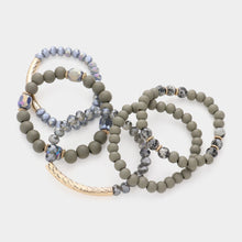 Load image into Gallery viewer, Silver 5PCS  Metal Bar Pointed Wood Faceted Beaded Multi Layered Bracelets
