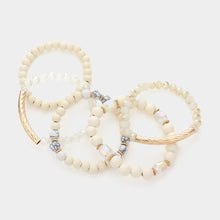 Load image into Gallery viewer, White 5PCS - Metal Bar Pointed Wood Faceted Beaded Multi Layered Bracelets
