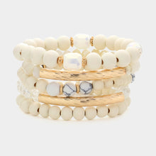 Load image into Gallery viewer, White 5PCS - Metal Bar Pointed Wood Faceted Beaded Multi Layered Bracelets
