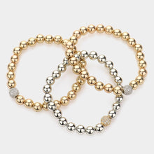 Load image into Gallery viewer, Two Tone 3PCS - Rhinestone Metal Ball Stretch Bracelets
