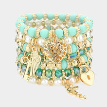 Load image into Gallery viewer, Turquoise 7PCS  Multi Beaded Dangle Pendant Stretch Layered Bracelets
