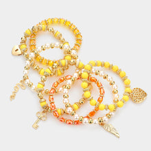 Load image into Gallery viewer, Yellow 7PCS - Multi Beaded Dangle Pendant Stretch Layered Bracelets
