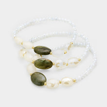 Load image into Gallery viewer, Gray 3PCS  Oval Semi Precious Accented Stretch Layered Bracelets
