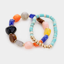 Load image into Gallery viewer, Green 2PCS  Colorful Stone Disc Bead Metal Stretch Bracelets

