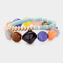 Load image into Gallery viewer, Green 2PCS  Colorful Stone Disc Bead Metal Stretch Bracelets
