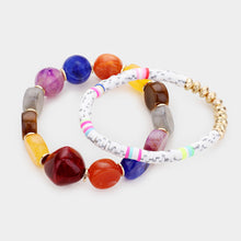 Load image into Gallery viewer, White 2PCS  Colorful Stone Disc Bead Metal Stretch Bracelets
