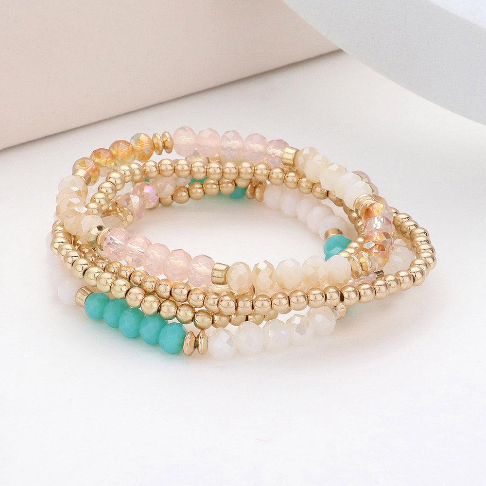 Turquoise 5PCS - Faceted Beaded Stretch Multi Layered Bracelets