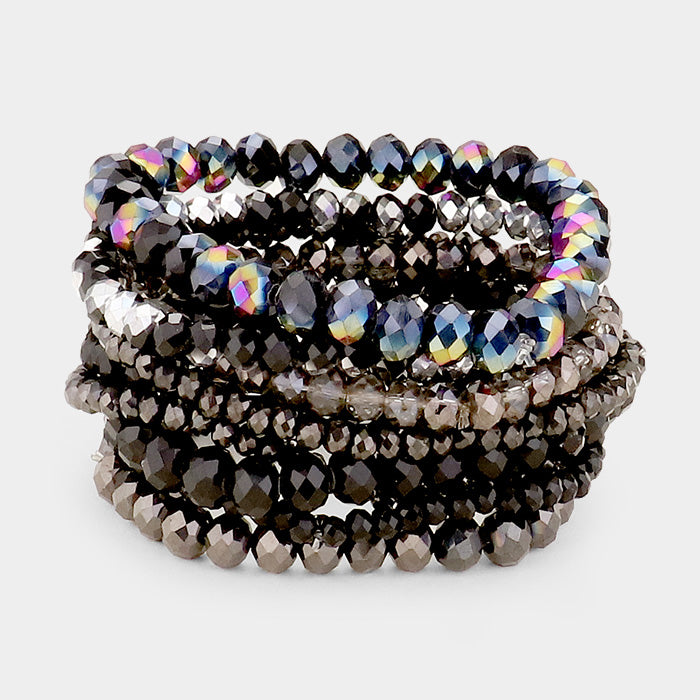 Black 9PCS  Faceted Bead Stretch Bracelets