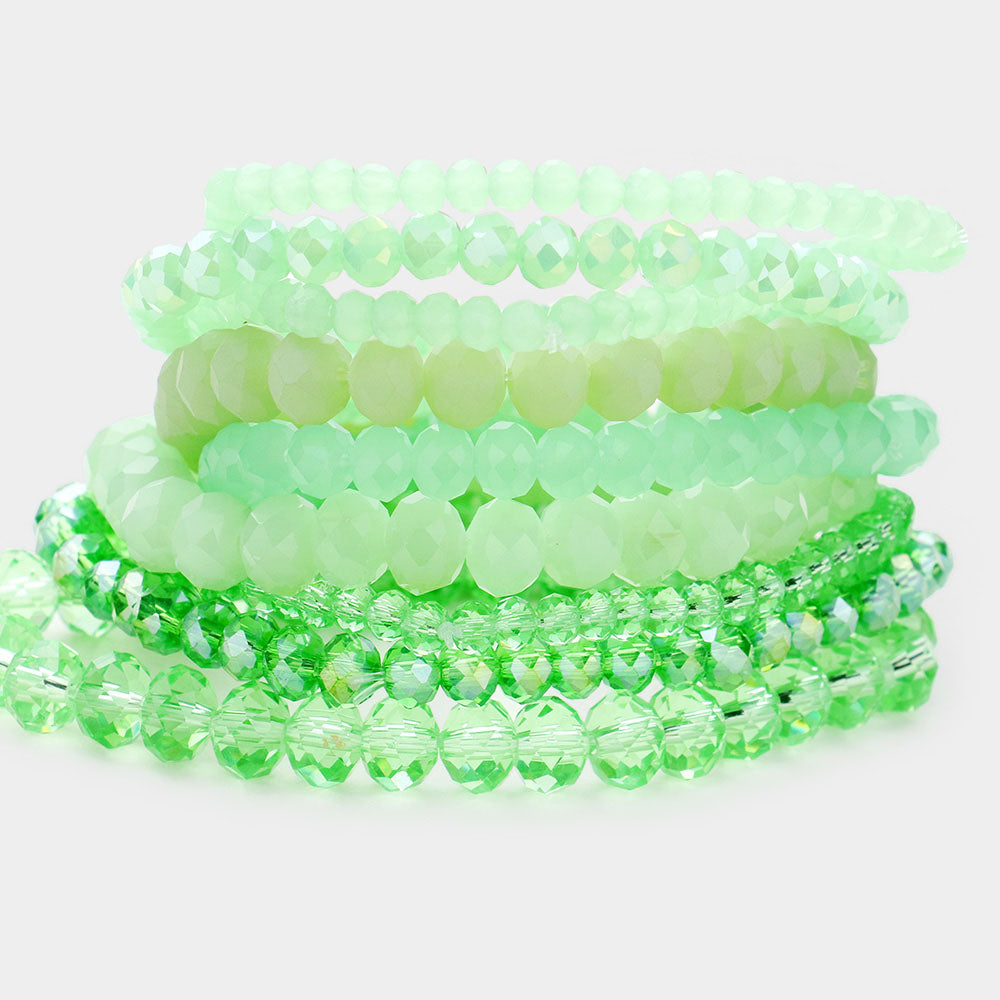 Green 9PCS - Faceted Bead Stretch Bracelets