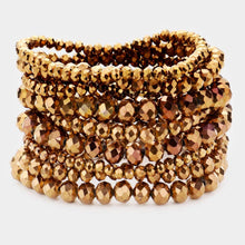 Load image into Gallery viewer, Bronze 9PCS - Faceted Bead Stretch Bracelets
