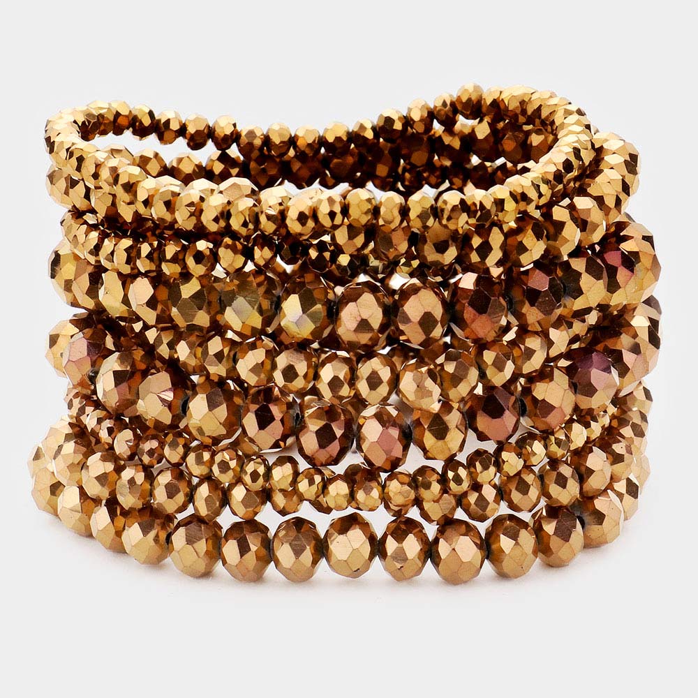 Bronze 9PCS - Faceted Bead Stretch Bracelets