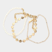 Load image into Gallery viewer, Gold 3PCS  Metal Smile Link Pearl Tennis Bracelets
