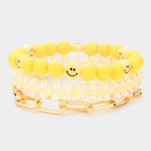 Load image into Gallery viewer, Yellow 3PCS  Smile Beaded Pearl Open Metal Oval Link Bracelets
