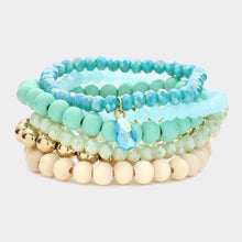 Load image into Gallery viewer, Turquoise 7PCS - Faceted Beads Wood Beaded Multi Layered Bracelets
