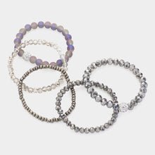 Load image into Gallery viewer, Silver 5PCS  Shamballa Ball Pointed Faceted Beaded Stretch Multi Layered Bracelets
