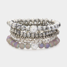 Load image into Gallery viewer, Silver 5PCS  Shamballa Ball Pointed Faceted Beaded Stretch Multi Layered Bracelets
