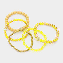 Load image into Gallery viewer, Yellow 5PCS - Shamballa Ball Pointed Faceted Beaded Stretch Multi Layered Bracelets
