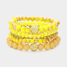 Load image into Gallery viewer, Yellow 5PCS - Shamballa Ball Pointed Faceted Beaded Stretch Multi Layered Bracelets
