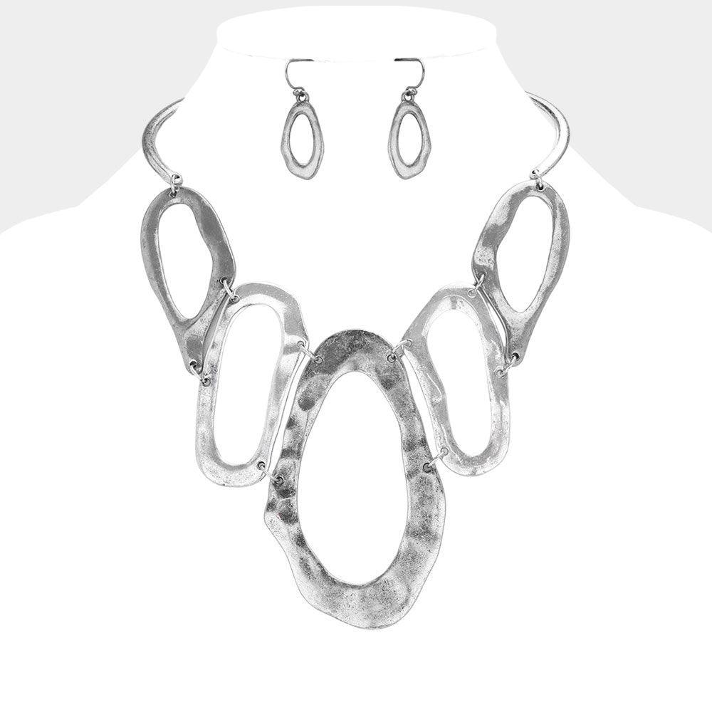 Silver Abstract Hammered Metal Collar Necklace