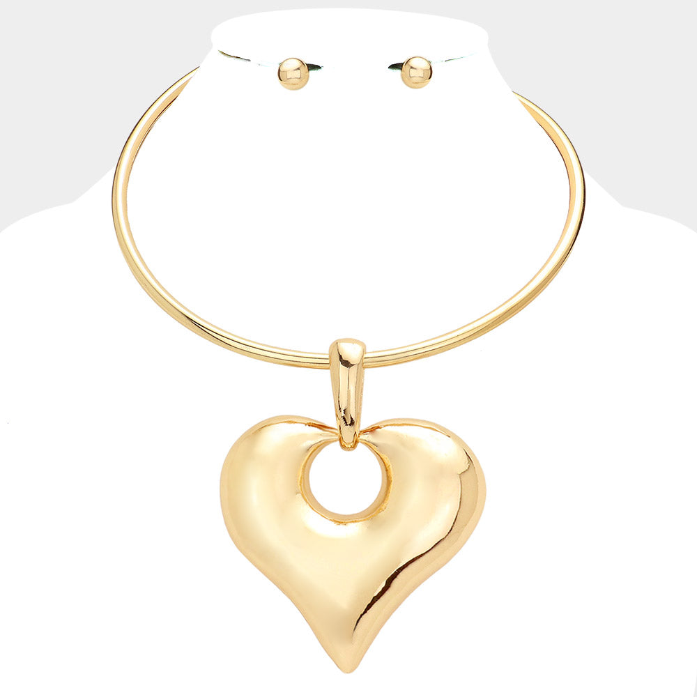 Gold Metal Heart Pendant Necklace