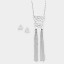 Load image into Gallery viewer, Silver Double metal chain tassel bib necklace
