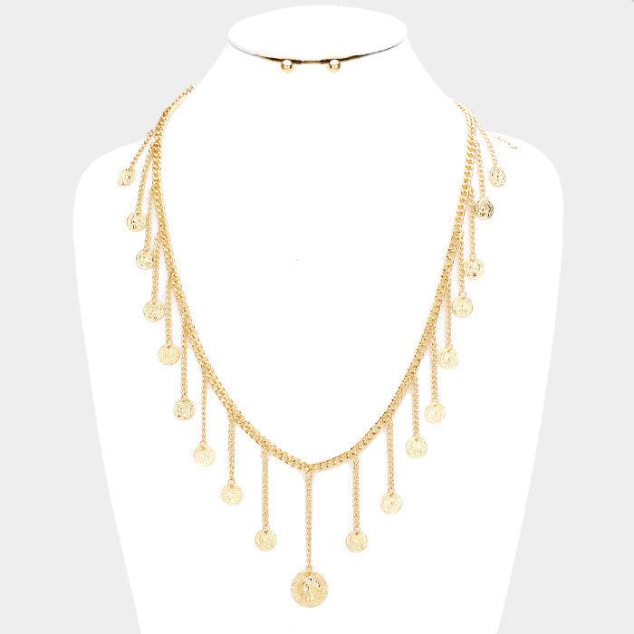 Gold Drop Metal American Coin Fringe Bib Necklace