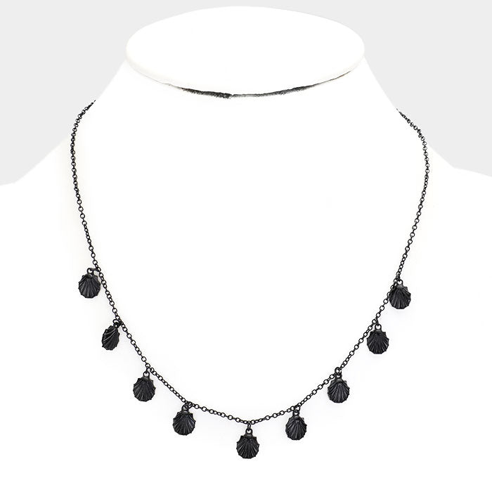 Black Multi Shell Metal Charm Necklace