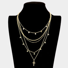 Load image into Gallery viewer, Gold Metal Disc North Star Cross Pendant Multi Layered Necklace
