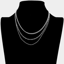 Load image into Gallery viewer, Triple Layered Brass Metal Chain Bib Necklace
