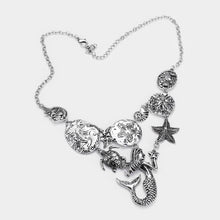 Load image into Gallery viewer, Silver Antique Metal Mermaid Sea Life Link Bib Necklace
