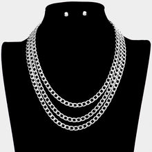 Load image into Gallery viewer, Triple Layered Metal Chain Bib Necklace
