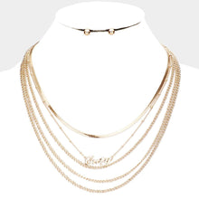 Load image into Gallery viewer, Gold Cuty Pendant Multi Layered Metal Chain Bib Message Necklace
