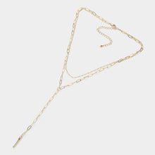 Load image into Gallery viewer, Gold Metal Bar Tip Paper Clip Chain Y Shape Double Layered Necklace
