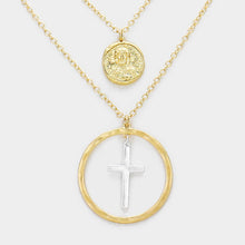 Load image into Gallery viewer, Silver Layered Jesus Metal Disc Cross Bib Necklace
