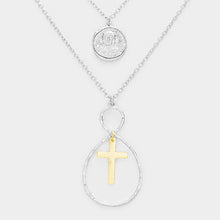 Load image into Gallery viewer, Silver Layered Jesus Metal Disc Cross Bib Necklace
