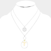 Load image into Gallery viewer, Silver Layered Jesus Metal Disc Cross Bib Necklace
