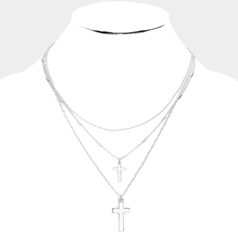 Metal Cross Pendant Layered Necklace