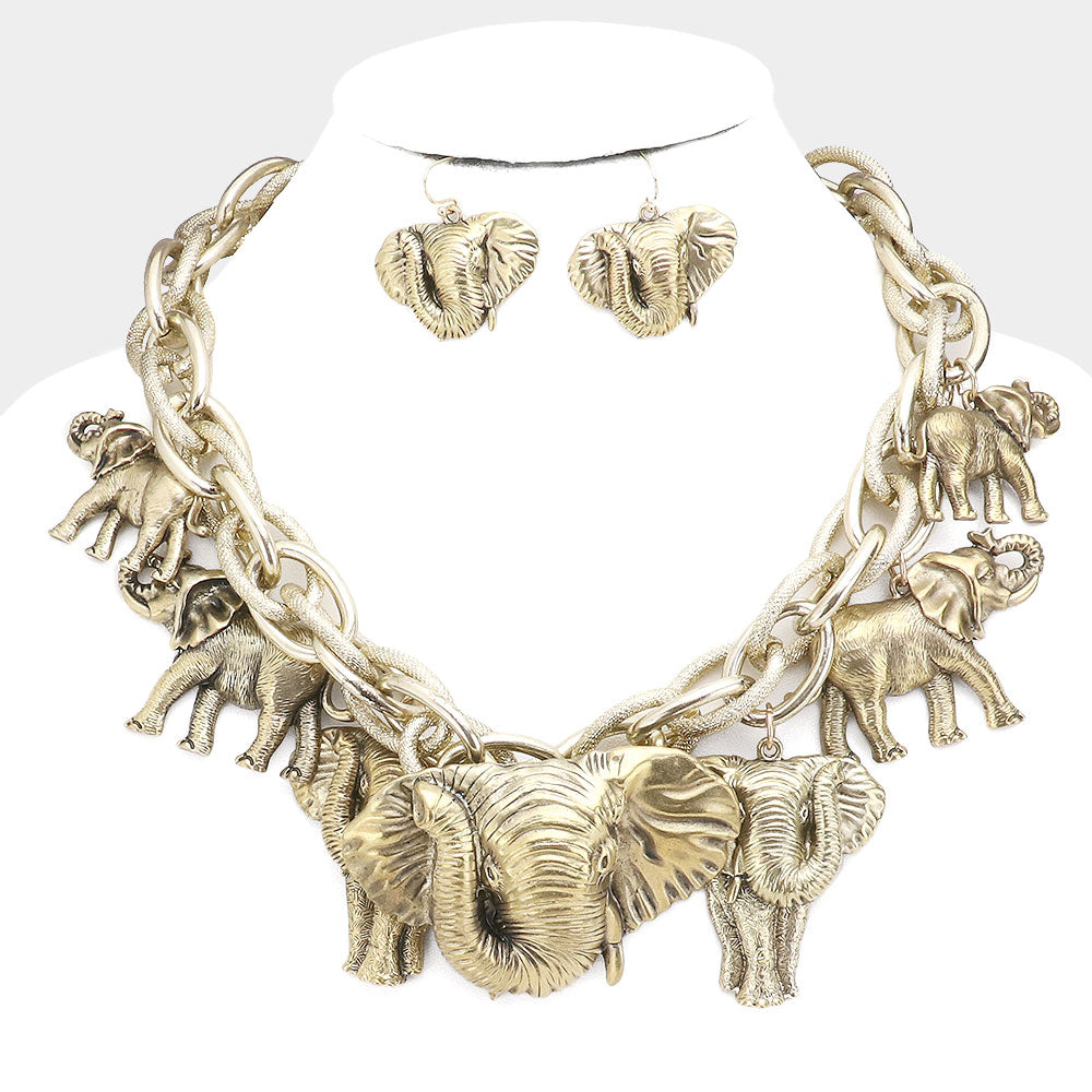 Gold Metal Elephant Charm Necklace