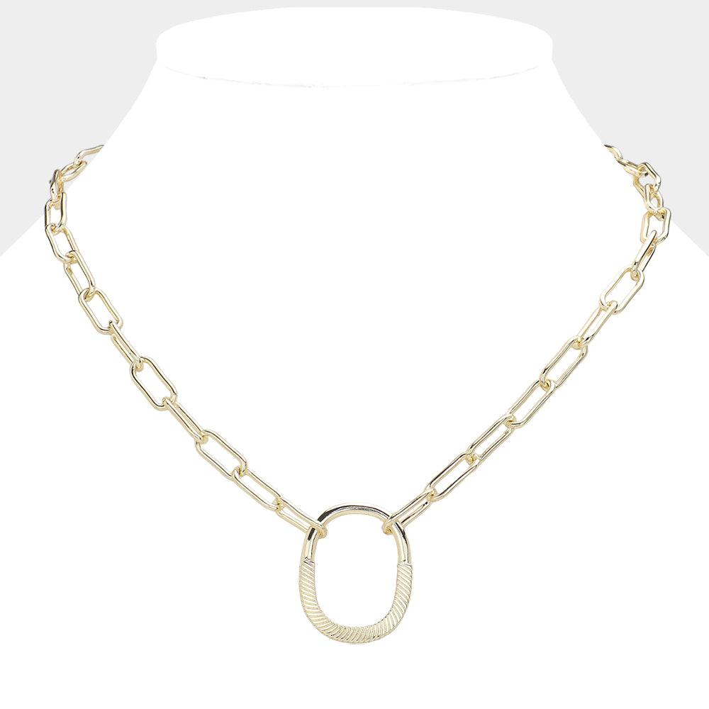 Gold 14K Gold Plated Lock Pendant Paper Clip Chain Necklace