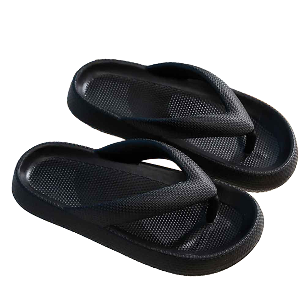 Black Solid Soft Sole Flip Flop Slippers