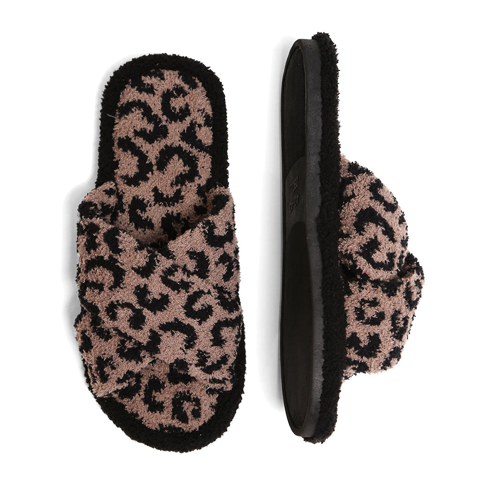 Leopard Patterned Crisscross Soft Home Indoor Floor Slippers